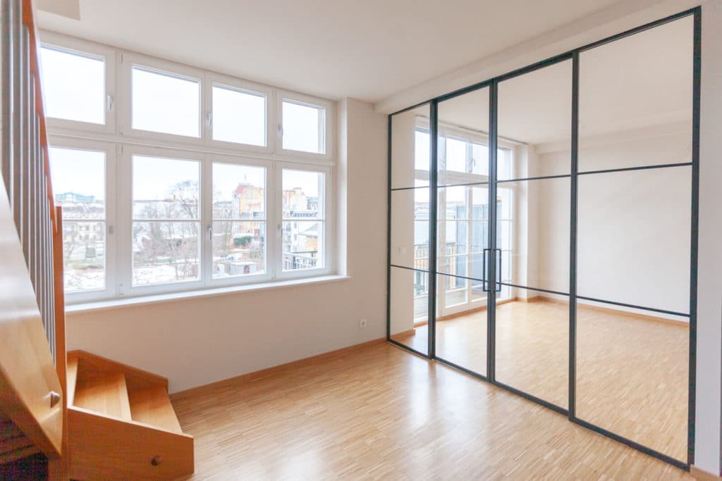 Stahl Meister Stahlmeister Stahl Loft Tuer Schiebetuer Doppelschiebeetuer Windfang Raumtrenner Glastrennwand Loft Steeldoor Industrial Door Glastuer Bauhaustuer Img 9549