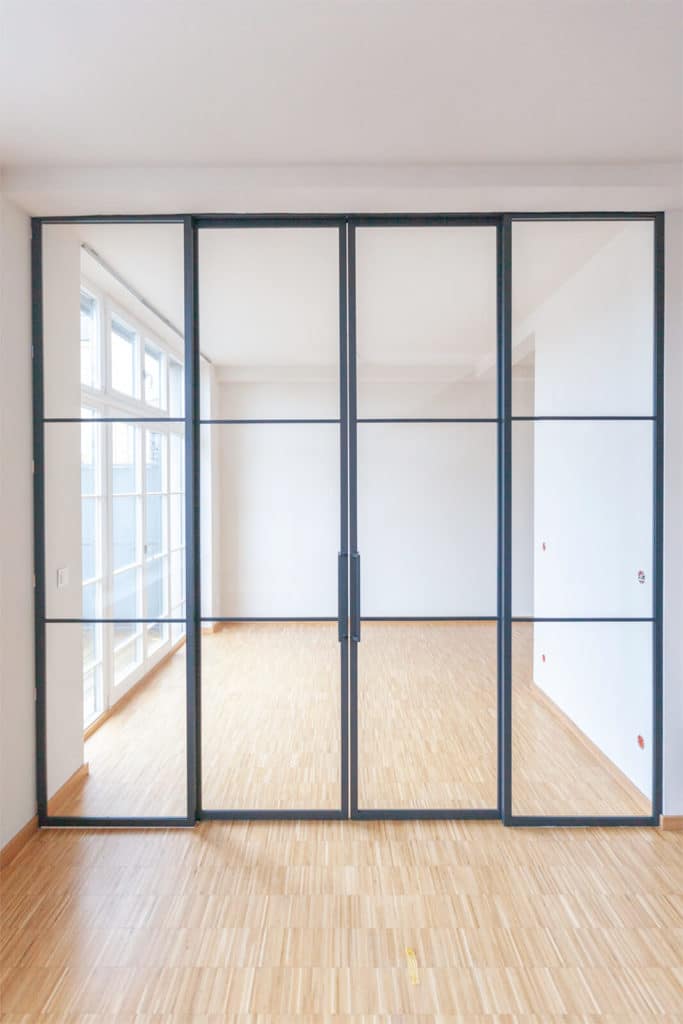 Stahl Meister Stahlmeister Stahl Loft Tuer Schiebetuer Doppelschiebeetuer Windfang Raumtrenner Glastrennwand Loft Steeldoor Industrial Door Glastuer Bauhaustuer Img 9552