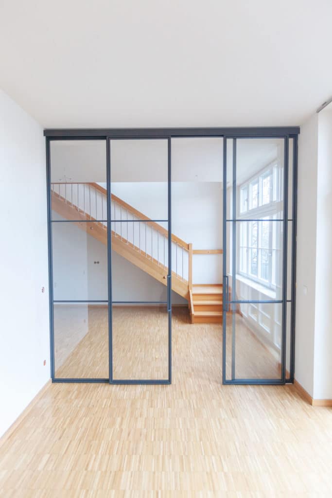 Stahl Meister Stahlmeister Stahl Loft Tuer Schiebetuer Doppelschiebeetuer Windfang Raumtrenner Glastrennwand Loft Steeldoor Industrial Door Glastuer Bauhaustuer Img 9563