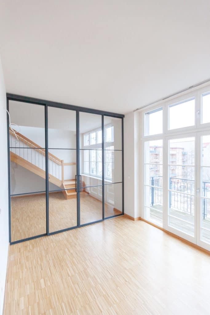 Stahl Meister Stahlmeister Stahl Loft Tuer Schiebetuer Doppelschiebeetuer Windfang Raumtrenner Glastrennwand Loft Steeldoor Industrial Door Glastuer Bauhaustuer Img 9572