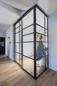 Stahl Meister, Stahl Loft Tür, Glastrennwand, Schiebetür, Glastür auf Eck, Windfang, Loft Türen