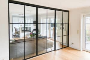 Stahl Meister, Stahl Loft Tür, Glastrennwand, Schiebetür, Lofttür, Windfang, Designtür, Glastür, Raumtrenner, Loft Türen