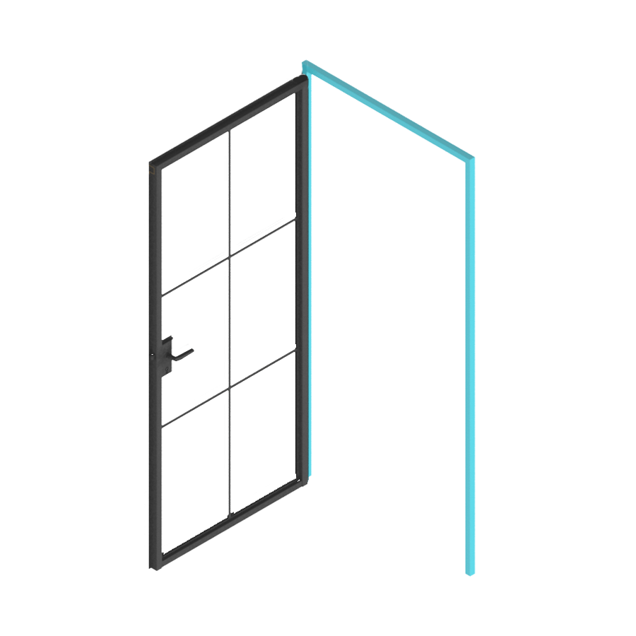 Stahl Meister Türzarge, filigrane Türzage, Designtür, Drehtür, Stahltür