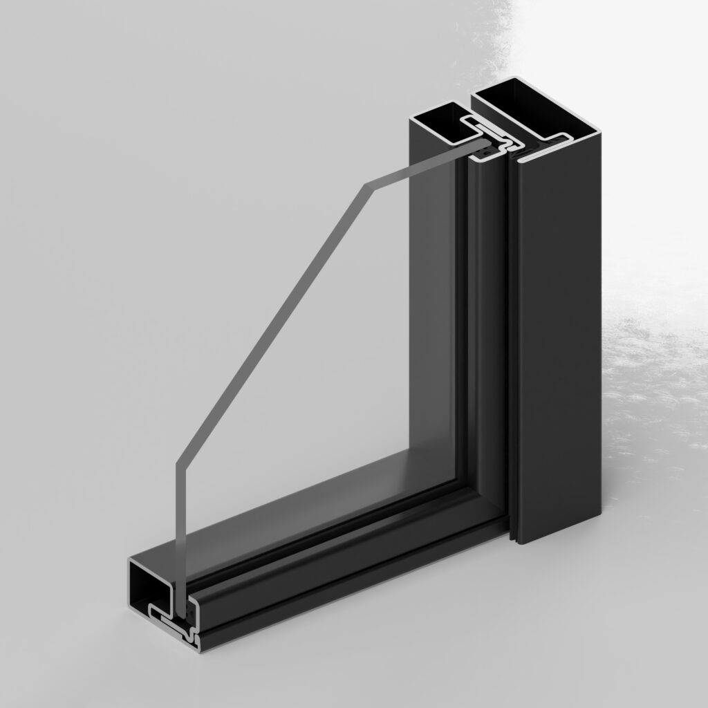 Stahl-Meister Furmaniak Slim Line Lofttür B20 Profil Konstruktion Ansicht mit Türzarge und Drehflügel Rückseitea